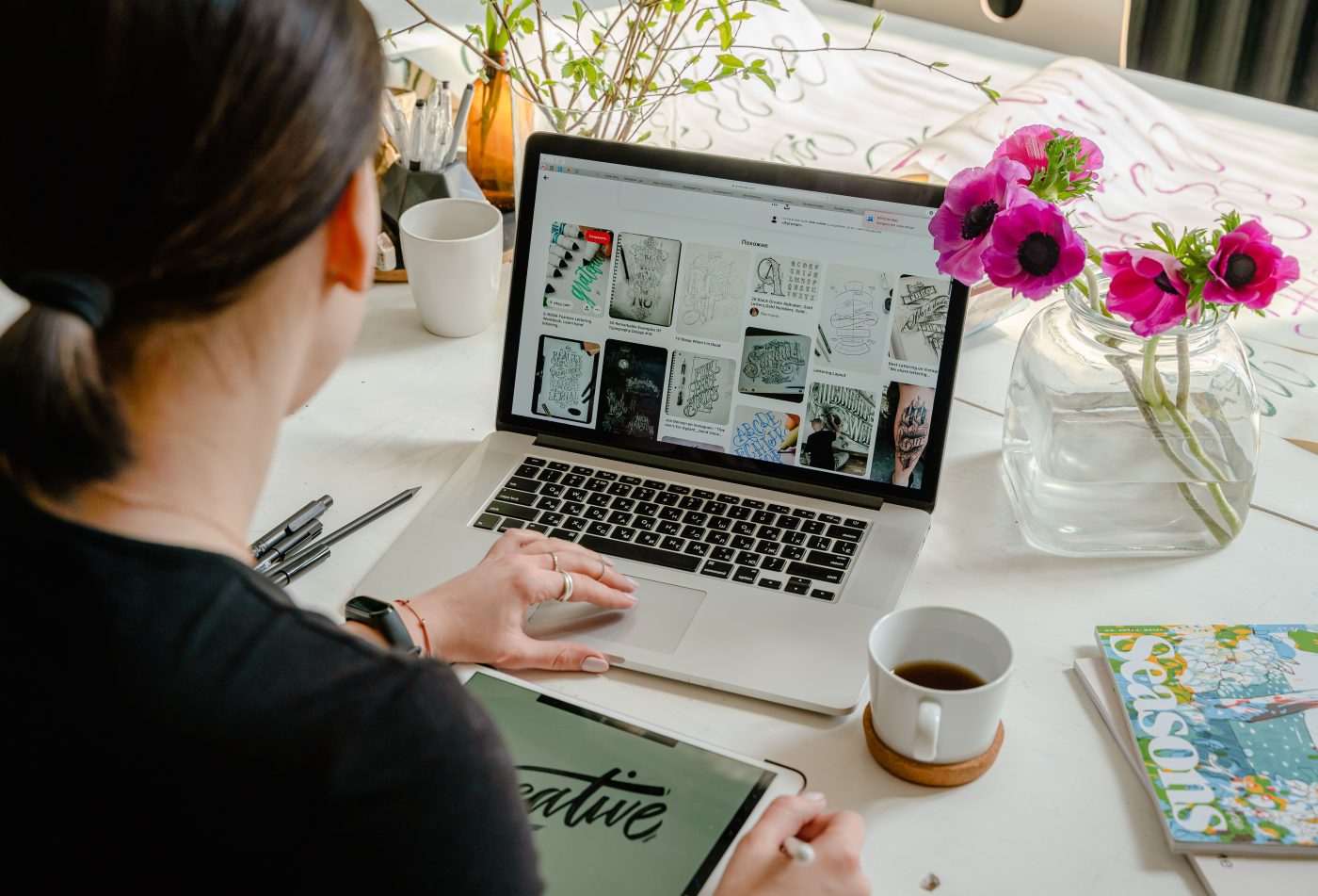 Web designer working on a laptop